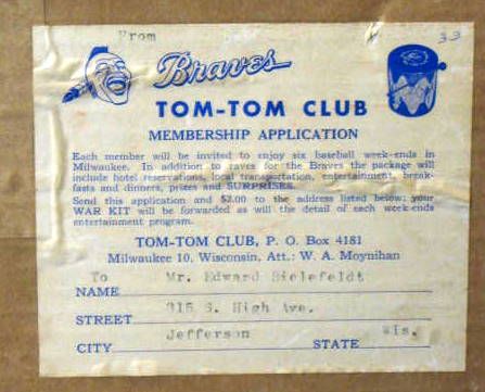 50's/60's MILWAUKEE BRAVES TOM TOM CLUB DRUM w/BOX