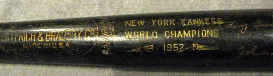 1952 NEW YORK YANKEES WORLD CHAMPIONS BLACK BAT