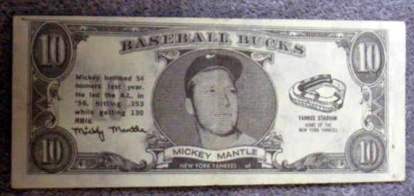 1962 MICKEY MANTLE TOPPS BASEBALL BUCKS