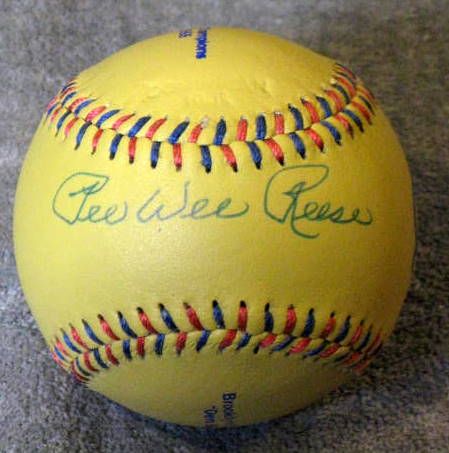 PEE WEE REESE SIGNED 1955 BROOKLYN DODGERS COMMEMORATIVE BASEBALL w/JSA COA