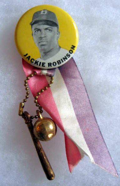 50's JACKIE ROBINSON PIN - YELLOW BACK - w/ATTACHMENT