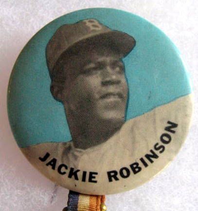 50's JACKIE ROBINSON PIN - BLUE BACK - w/ATTACHMENTS