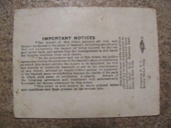 1941 LOU GEHRIG MEMORIAL TICKET STUB