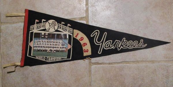 1963 NEW YORK YANKEES WORLD CHAMPIONS TEAM PICTURE PENNANT