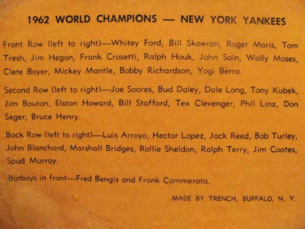 1963 NEW YORK YANKEES WORLD CHAMPIONS TEAM PICTURE PENNANT