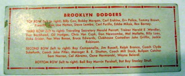 1951 BROOKLYN DODGERS TOPPS TEAMS CARDS - 2