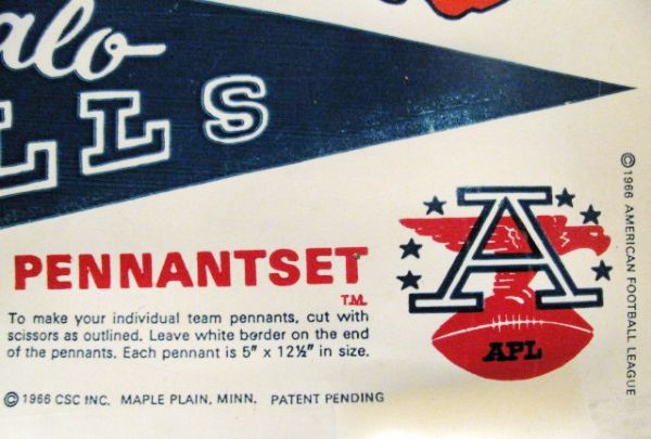 1966 AFL PENNANTS SET UNCUT VINYL SHEET AMERICAN FOOTBALL LEAGUE