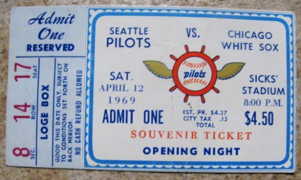 1969 SEATTLE PILOTS OPENING NIGHT TICKET STUB