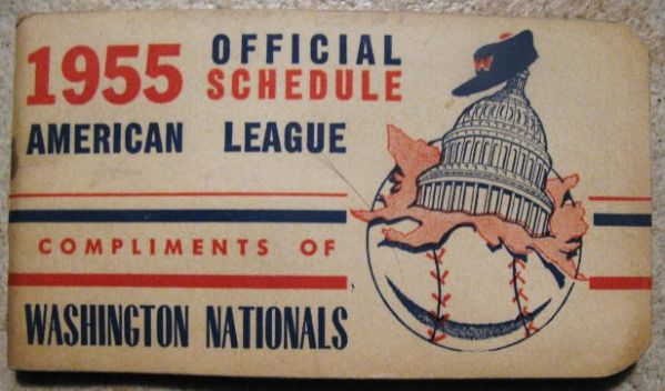 1955 WASHINGTON NATIONALS AMERICAN LEAGUE  BASEBALL SCHEDULE