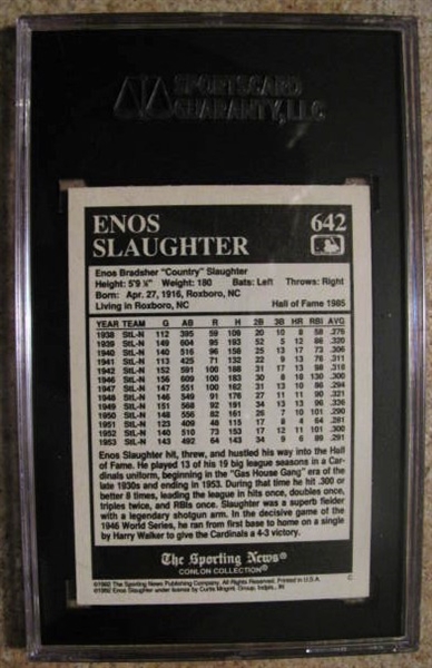 ENOS SLAUGHTER SIGNED BASEBALL CARD - SGC SLABBED & AUTHENTICATED
