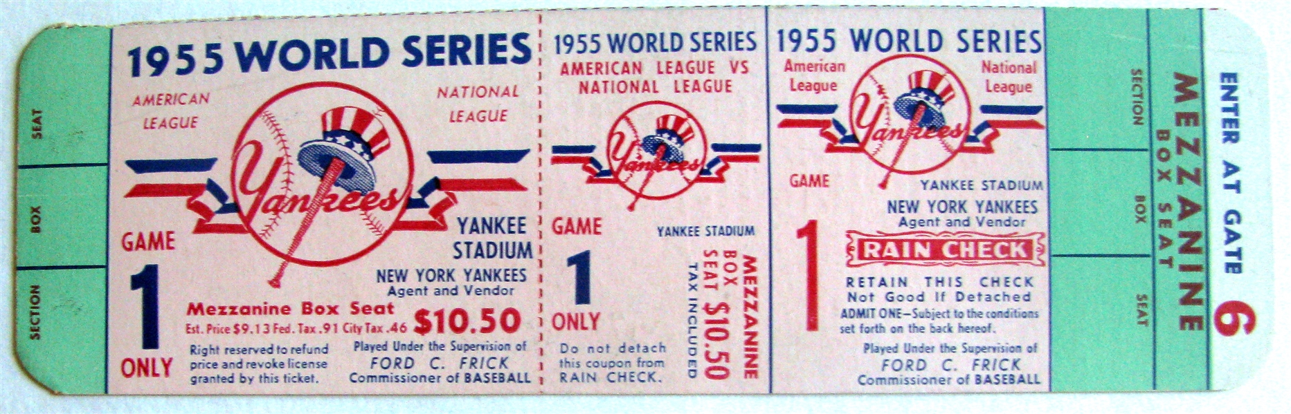 1955 WORLD SERIES FULL TICKET - JACKIE ROBINSON STEALS HOME