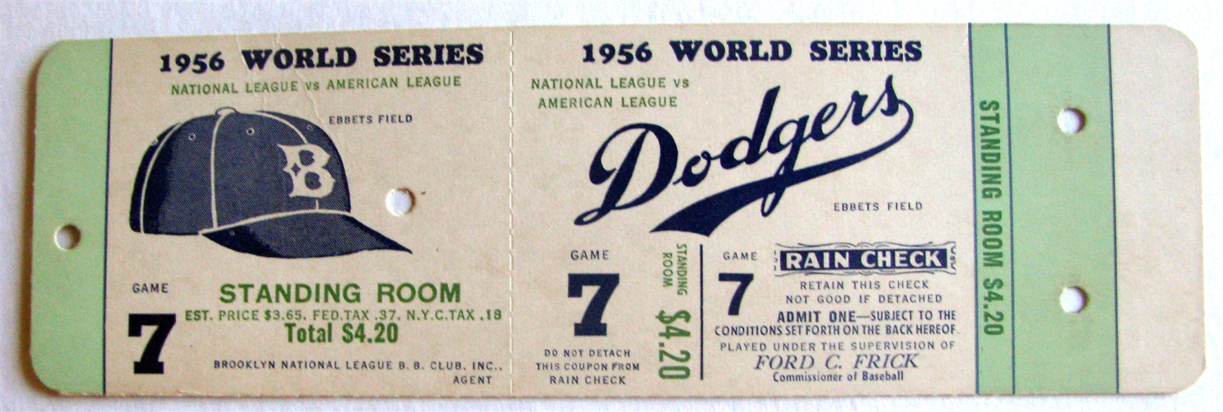 1956 WORLD SERIES FULL TICKET  GAME 7 - JACKIE ROBINSONS LAST GAME