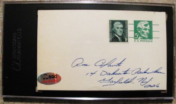 BEST WISHES LEO DUROCHER SIGNED POST CARD - SGC SLABBED & AUTHENTICATED