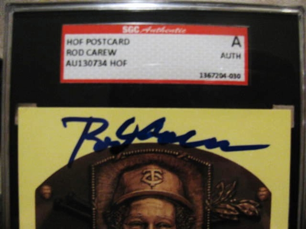 ROD CAREW SIGNED HOF POST CARD - SGC SLABBED & AUTHENTICATED