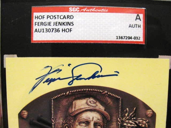 FERGUSON JENKINS  SIGNED HOF POST CARD - SGC SLABBED & AUTHENTICATED