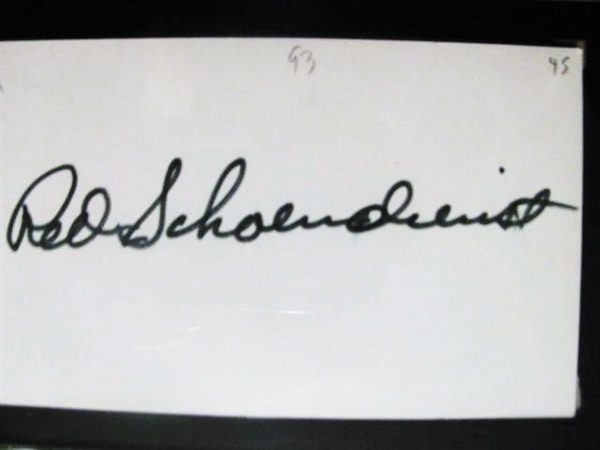RED SCHOENDIENST SIGNED 3X5 INDEX CARD - SGC SLABBED & AUTHENTICATED