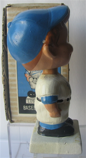60's LOS ANGELES DODGERS WHITE BASE BOBBING HEAD w/PICTURE BOX- CHEST DECAL VARIATION