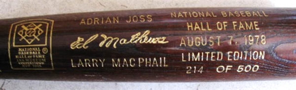 1978 BASEBALL HOF BAT w/MATHEWS MACPHAIL & JOSS 