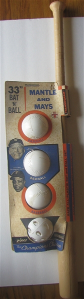 1965 MANTLE & MAYS BAT AND BALL SET w/HEADER CARD