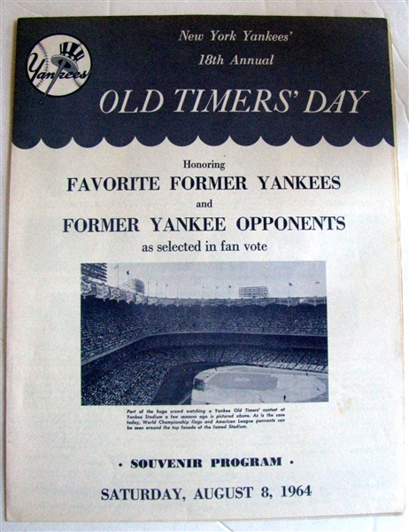 1964 NEW YORK YANKEES OLD TIMERS' DAY PROGRAM