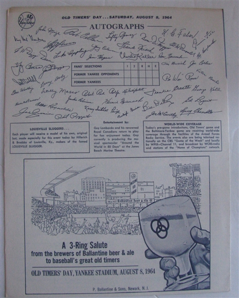 1964 NEW YORK YANKEES OLD TIMERS' DAY PROGRAM