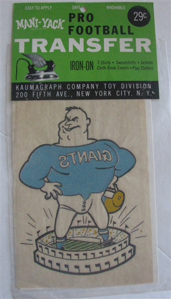 60's NEW YORK GIANTS IRON-ON TRANFER - SEALED IN PACKAGE