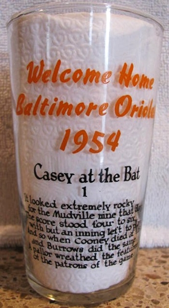 1954 BALTIMORE ORIOLES  CASEY AT THE BAT COMMEMORATIVE GLASS