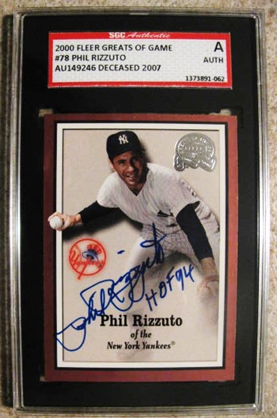 PHIL RIZZUTO HOF 94 SIGNED BASEBALL CARD - SGC SLABBED & AUTHENTICATED