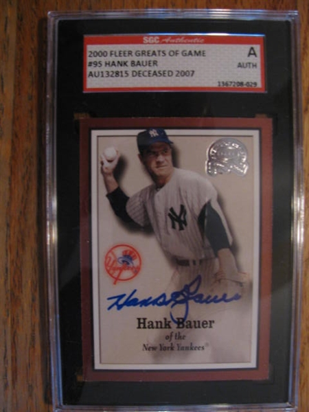 HANK BAUER SIGNED BASEBALL CARD - SGC SLABBED & AUTHENTICATED