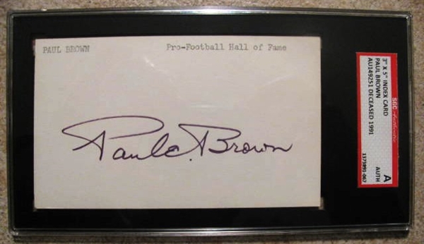 PAUL BROWN SIGNED 3X5 INDEX CARD - SGC SLABBED & AUTHENTICATED