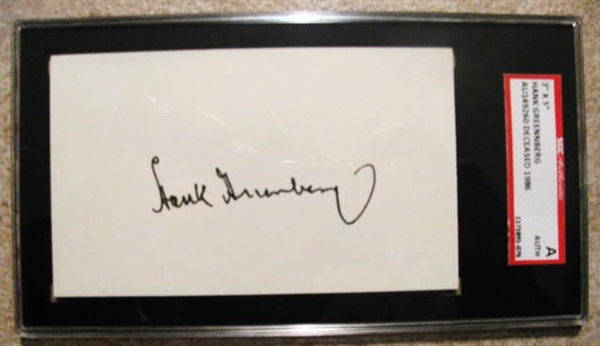 HANK GREENBERG SIGNED 3X5 INDEX CARD - SGC SLABBED & AUTHENTICATED