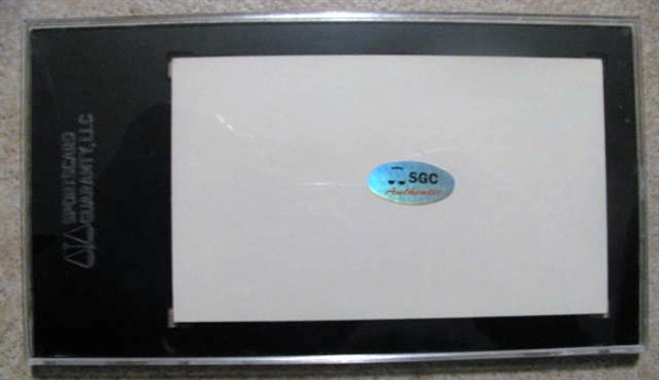 FREDDIE LINDSTROM SIGNED 3X5 INDEX CARD - SGC SLABBED & AUTHENTICATED