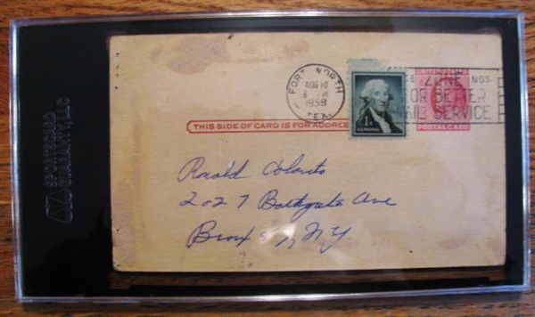 BOBBY BROWN SIGNED 1958 POST CARD - SGC SLABBED & AUTHENTICATED