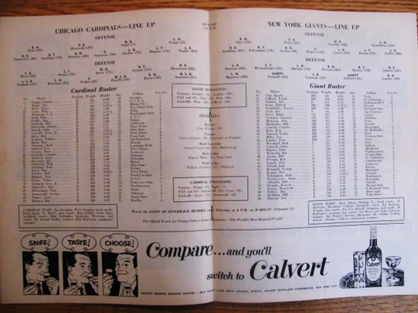 1953 NY GIANTS VS CHICAGO CARDINALS FOOTBALL PROGRAM - POLO GROUNDS