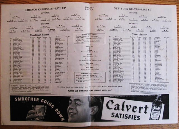 1955 NY GIANTS VS CHICAGO CARDINALS FOOTBALL PROGRAM - POLO GROUNDS