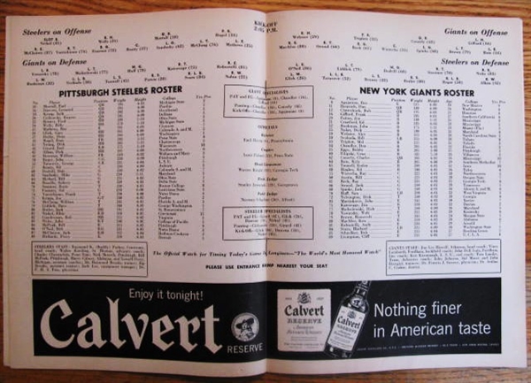 1957 NY GIANTS VS PITTSBURGH STEELERS FOOTBALL PROGRAM - YANKEE STADIUM