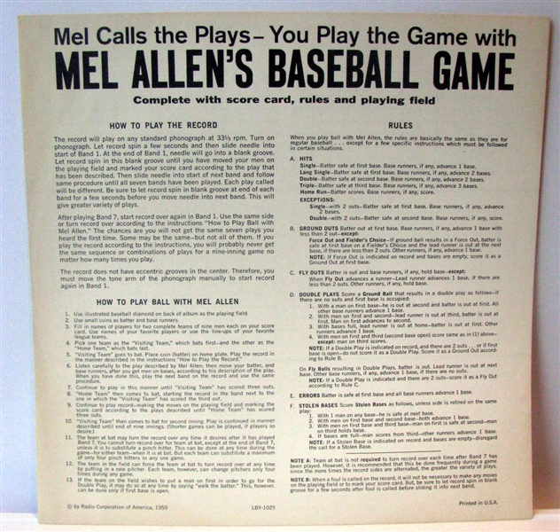 50's MEL ALLEN's BASEBALL GAME / RECORD ALBUM