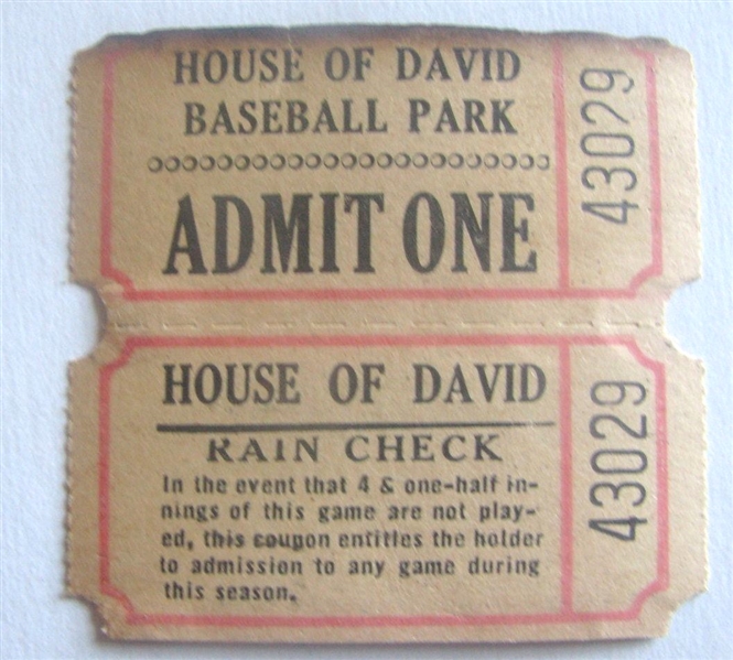 VINTAGE 30's HOUSE OF DAVID PENNANT w/TICKET