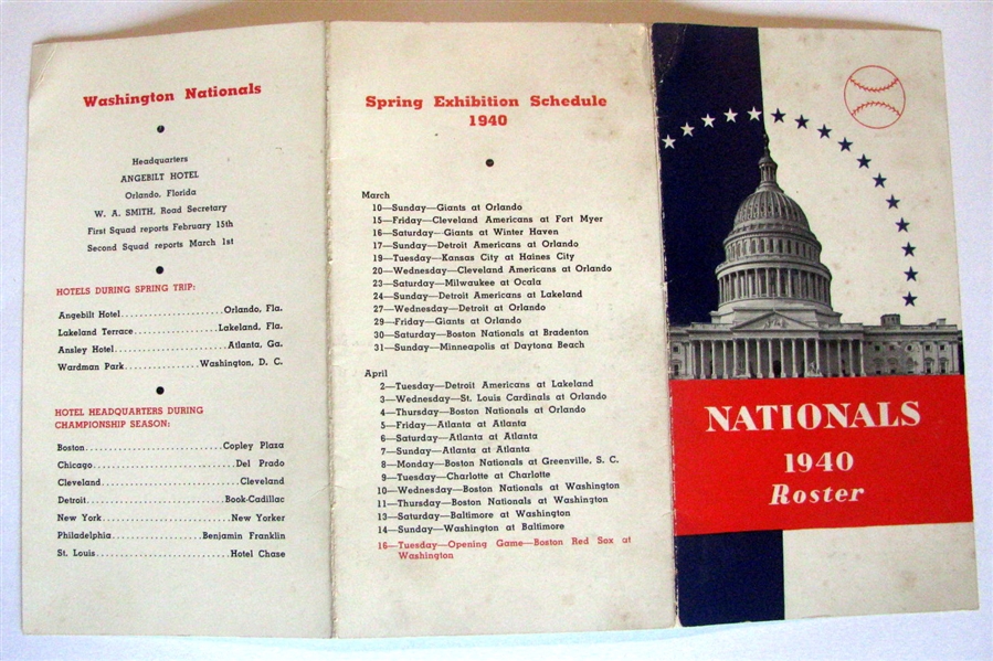 1940 WASHINGTON NATIONALS / SENATORS ROSTER BOOKLET