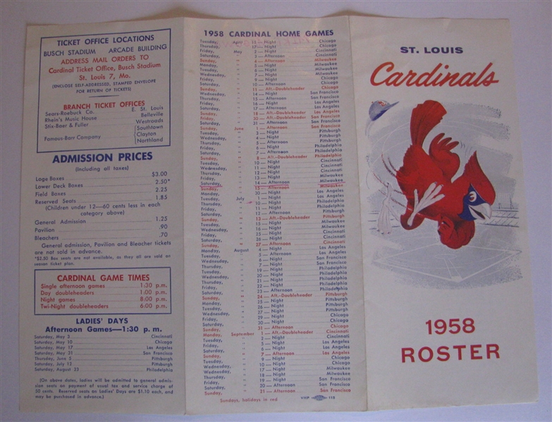 1958 ST.LOUIS CARDINALS ROSTER BOOKLET