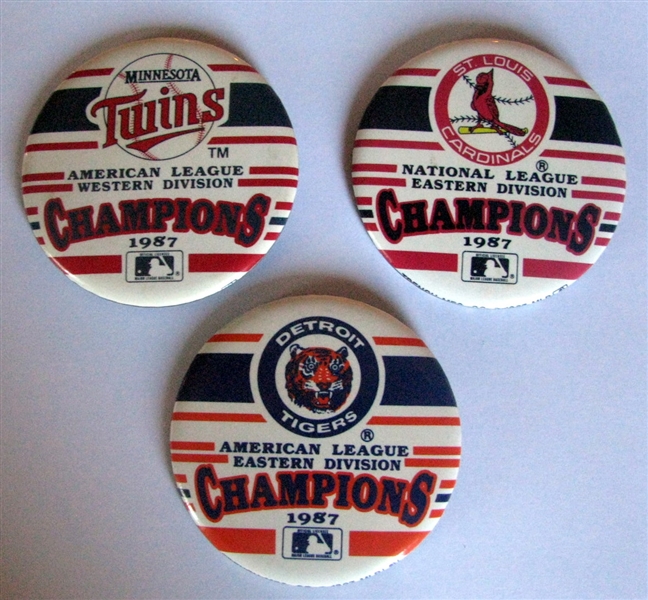 1987 A.L. & N.L. DIVISION CHAMPIONS PINS -3- TWINS/TIGERS & CARDINALS