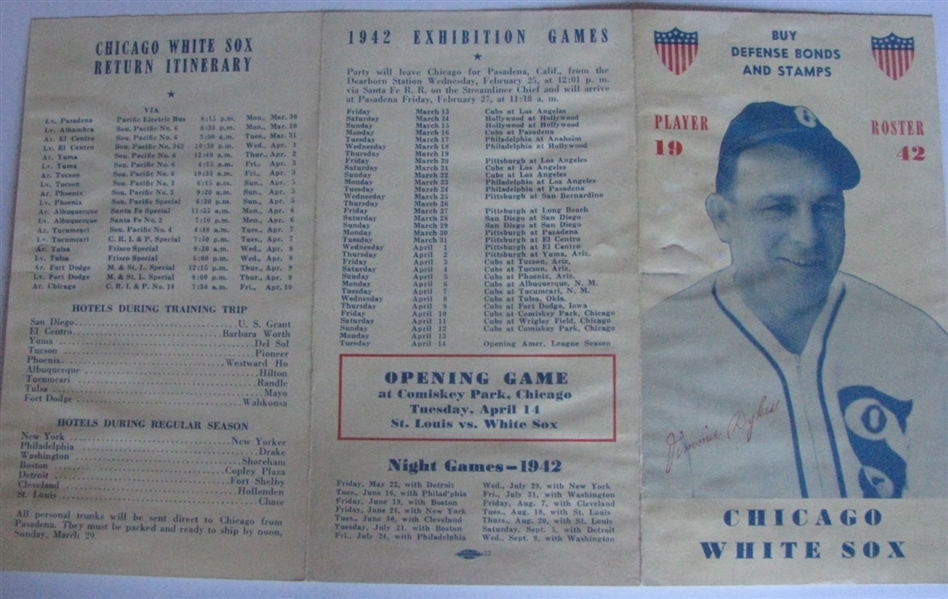 1942 CHICAGO WHITE SOX ROSTER BOOKLET w/JIMMIE DYKES COVER