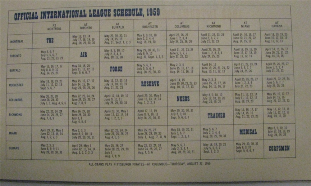 1959 BASEBALL SCHEDULE BOOKLET - INCLUDES MINOR LEAGUES
