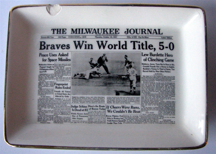 1957 MILWAUKEE BRAVES WORLD CHAMPIONSHIP TRAY