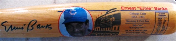 ERNIE BANKS SIGNED COOPERSTOWN PICTURE BASEBALL BAT w/COOPERSTOWN COA