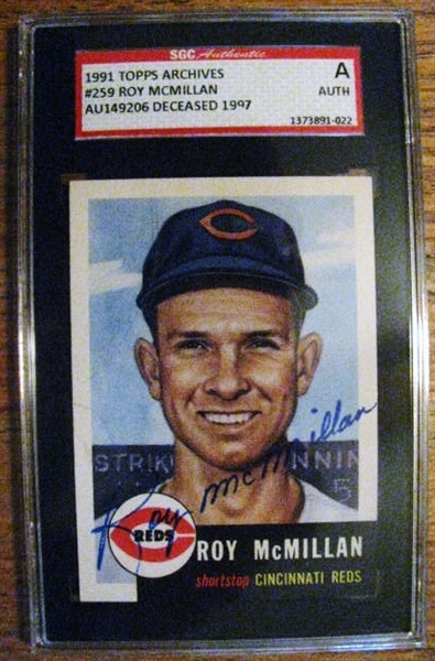 ROY MCMILLAN - REDS SIGNED BASEBALL CARD - SGC SLABBED & AUTHENTICATED