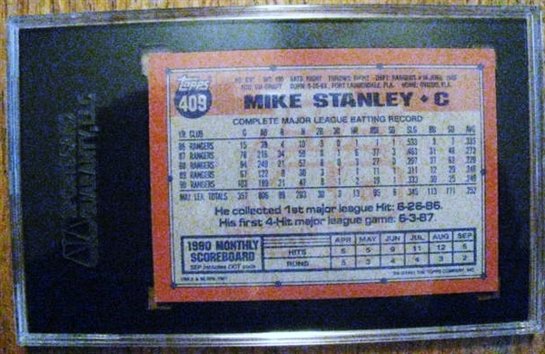 MIKE STANLEY - RANGERS SIGNED BASEBALL CARD - SGC SLABBED & AUTHENTICATED