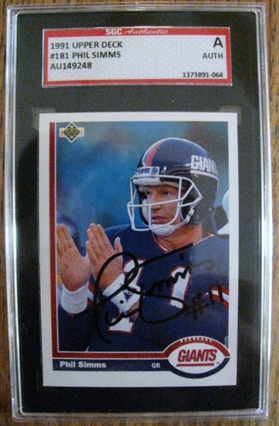 PHIL SIMMS SIGNED FOOTBALL CARD - SGC SLABBED & AUTHENTICATED
