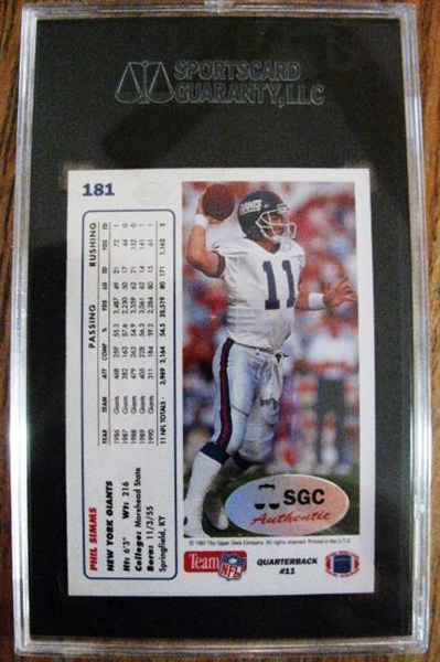 PHIL SIMMS SIGNED FOOTBALL CARD - SGC SLABBED & AUTHENTICATED