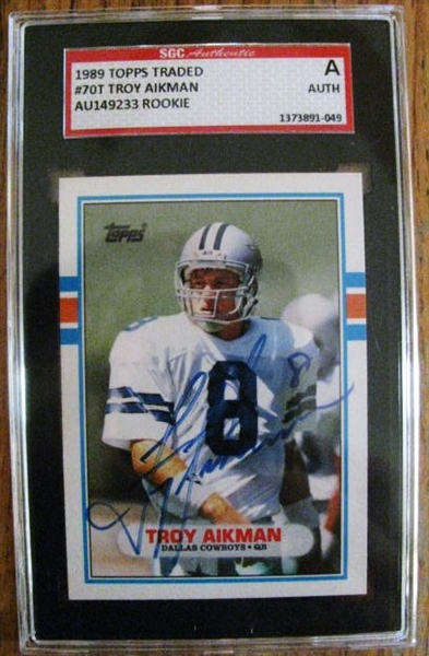 TROY AIKMAN ROOKIE SIGNED FOOTBALL CARD - SGC SLABBED & AUTHENTICATED